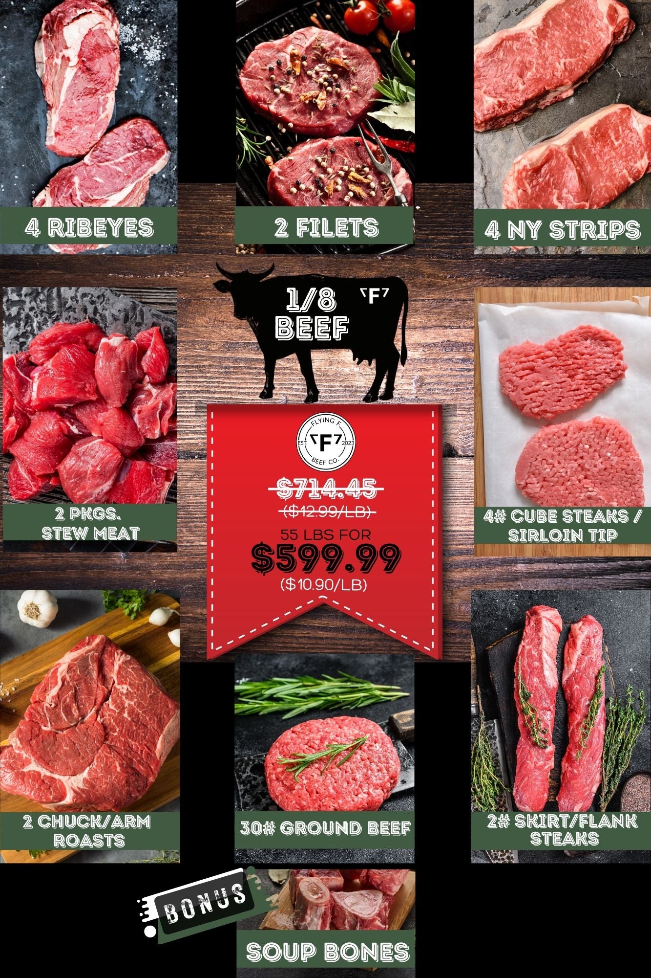 1 8 BEEF Spring 25 SALE Limited Time Only Flying F Beef Co Promo